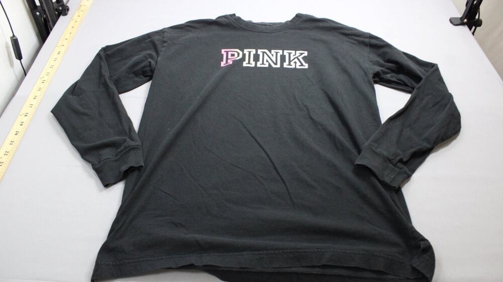 Pink Victoria's Secret T-Shirt Womens S Black Long Sleeve Crew Neck Side Slits